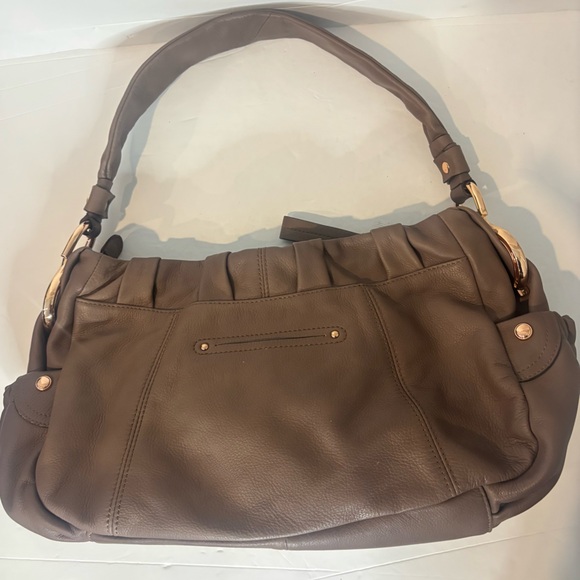 B. Makowsky Mocha Taupe Brown Leather Gathered Leather Shoulder Bag Satchel - Picture 3 of 10
